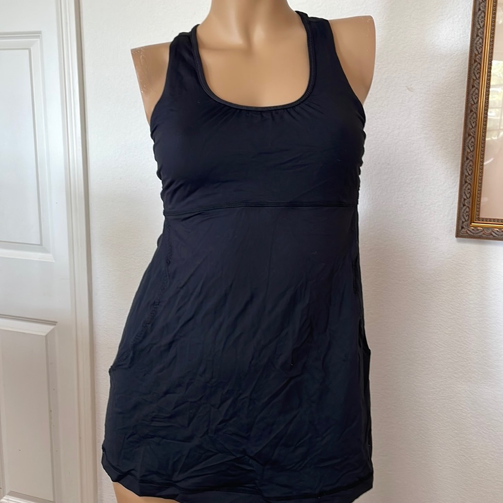 Lululemon Black Long Tank Top Shirred Back Gym Yoga Workout 6